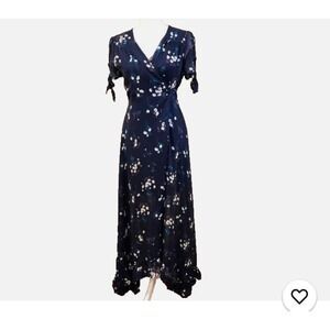 Miami Blue Floral Wrap Maxi Dress Half Lined Ruffles Flowy Boho Peasant Casual